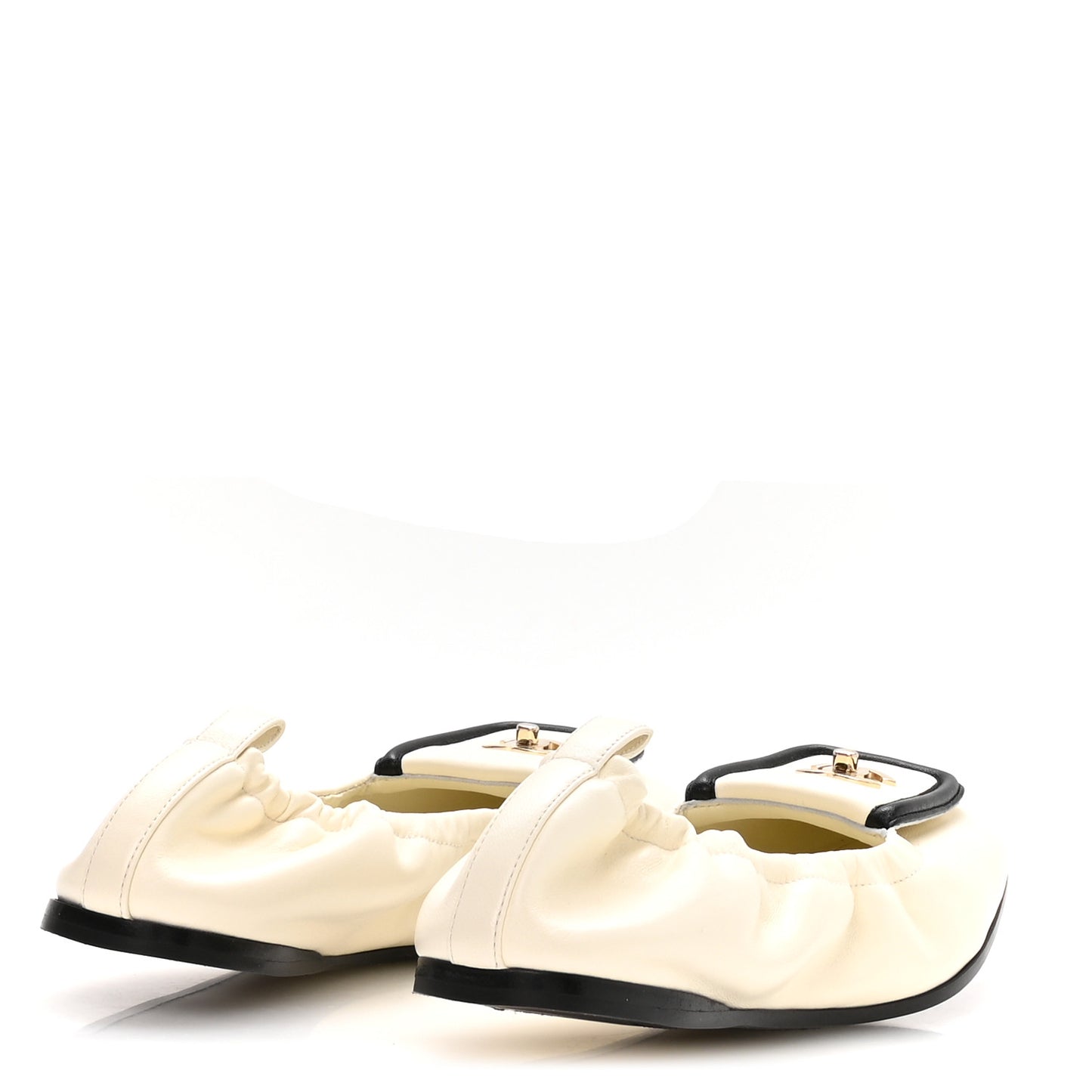 Lambskin CC Turnlock Ballerina Flats 37.5 Ivory Black