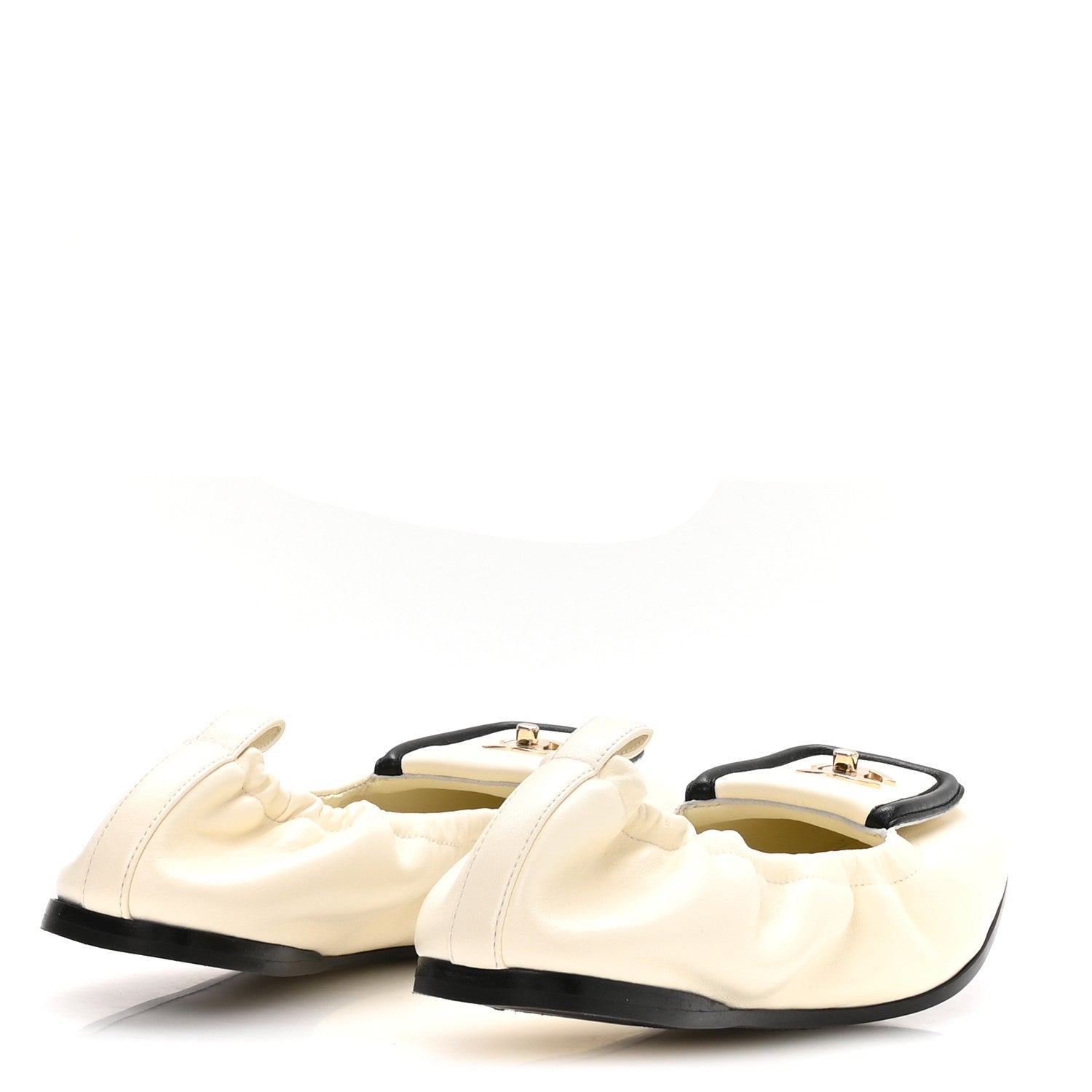 Chanel Lambskin CC Turnlock Ballerina Flats 37.5 Ivory Black 5 of 9