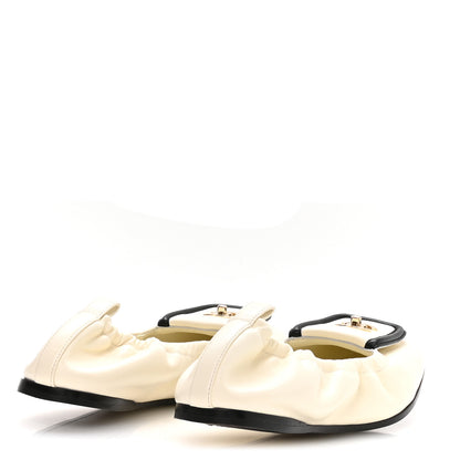 Chanel Lambskin CC Turnlock Ballerina Flats 37.5 Ivory Black 5 of 9