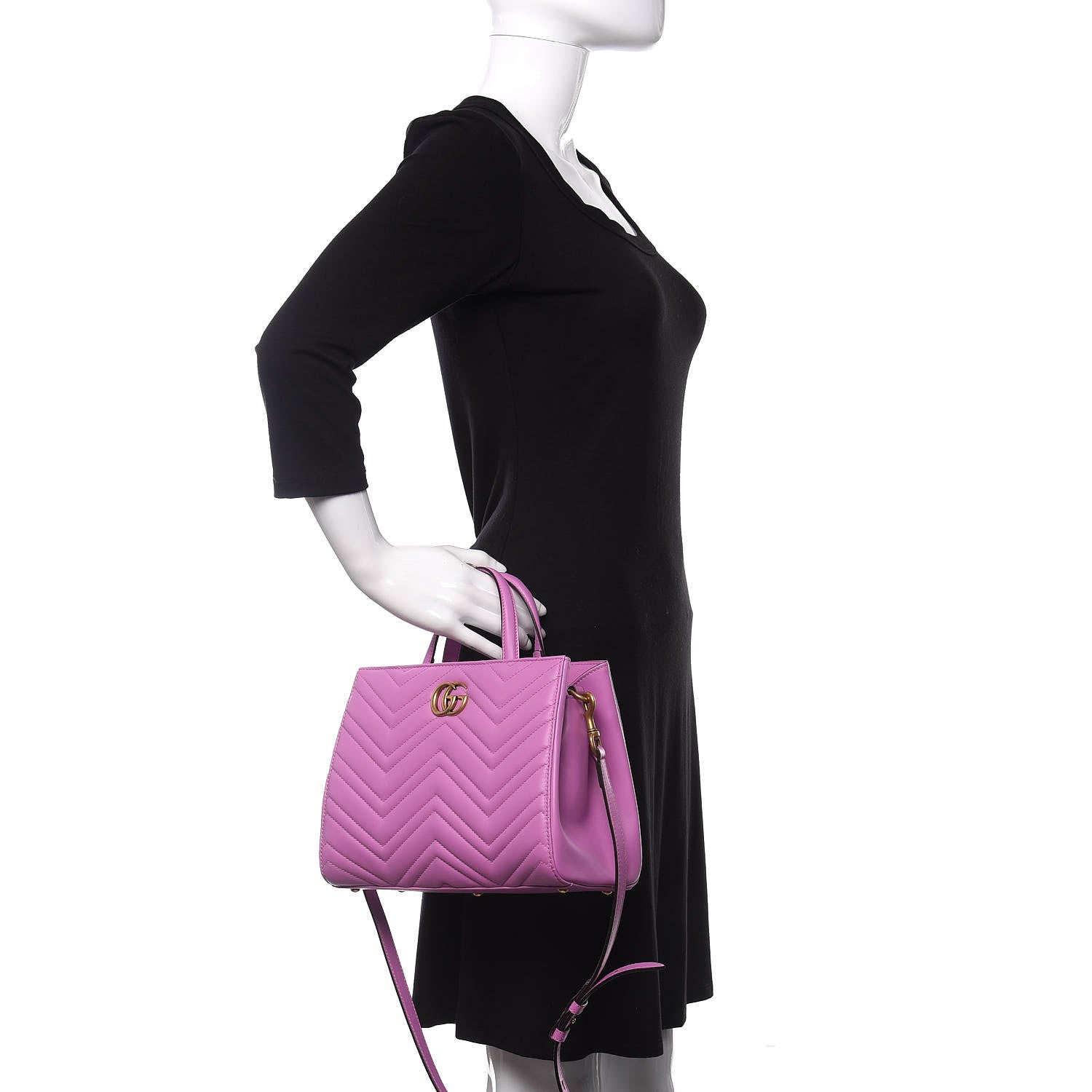 Gucci Calfskin Matelasse Small GG Marmont Tote Candy Mousse 2 of 12