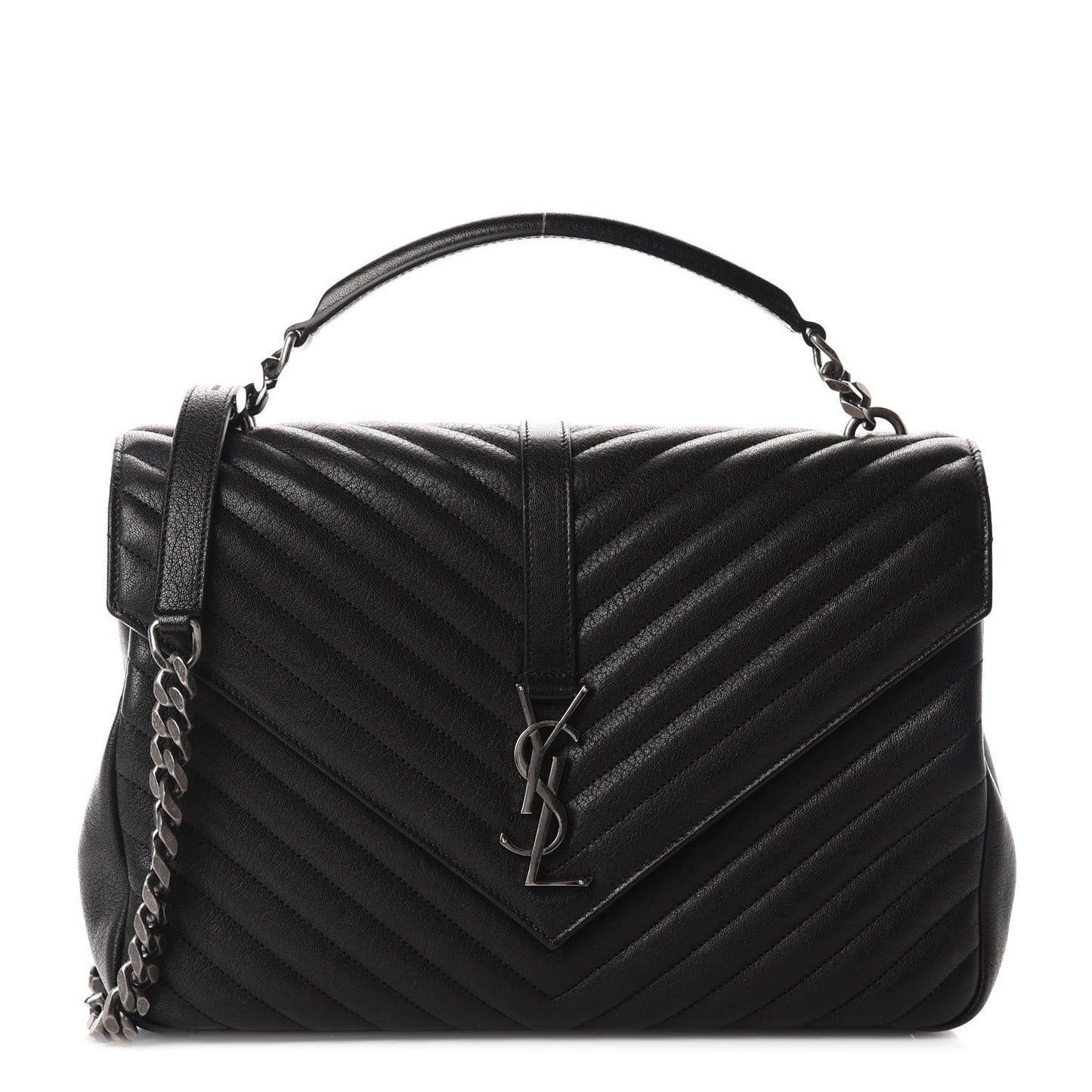 Sheepskin Matelasse Chevron Monogram Large College Satchel Black