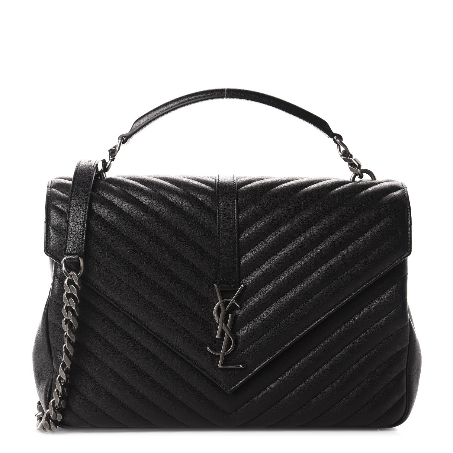 Saint Laurent Sheepskin Matelasse Chevron Monogram Large College Satchel Black 1 of 10