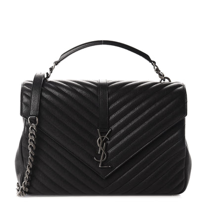 Saint Laurent Sheepskin Matelasse Chevron Monogram Large College Satchel Black 1 of 10