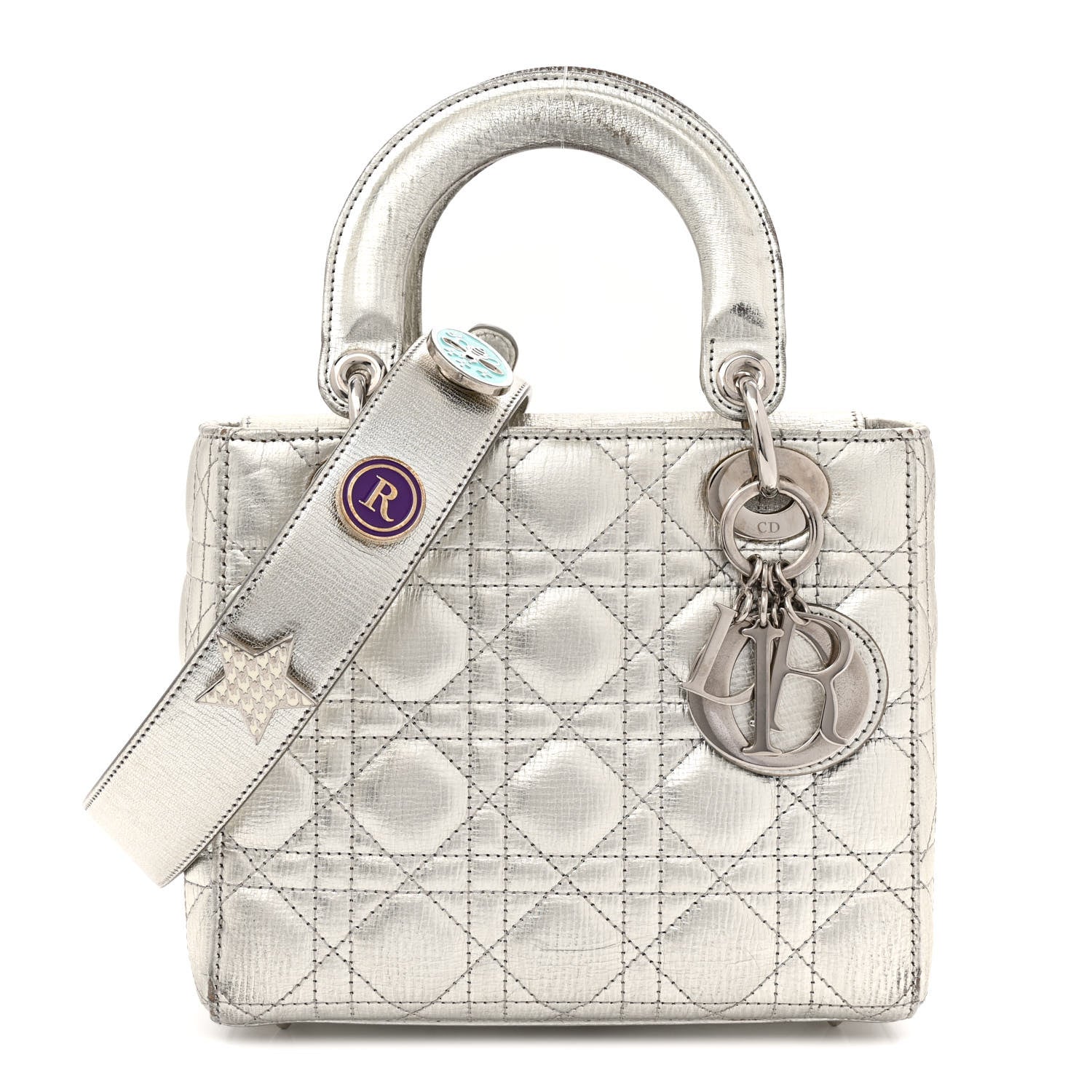 Christian Dior Metallic Grained Calfskin Cannage Small Lucky Badges My Lady Dior Silver 1 of 19