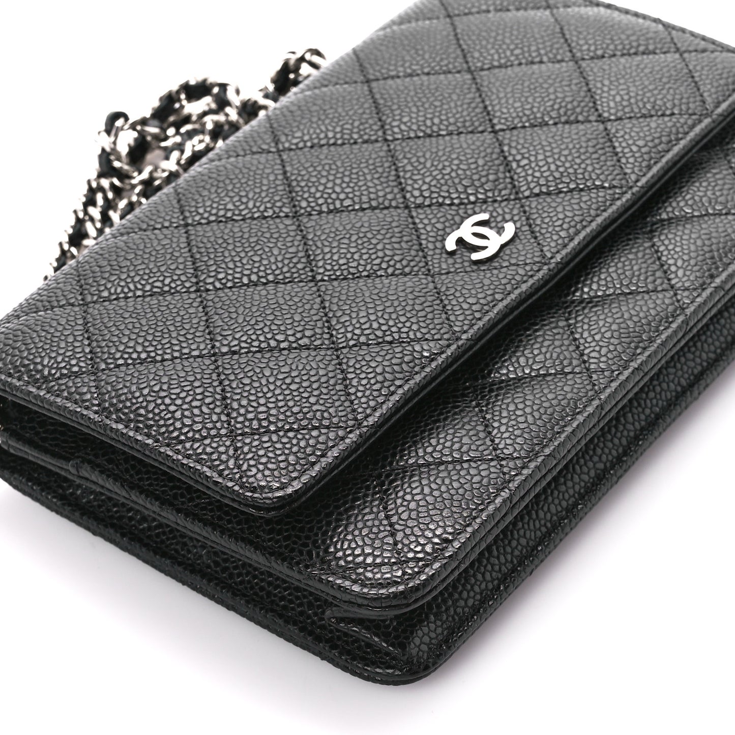 Caviar Quilted Wallet on Chain WOC Black