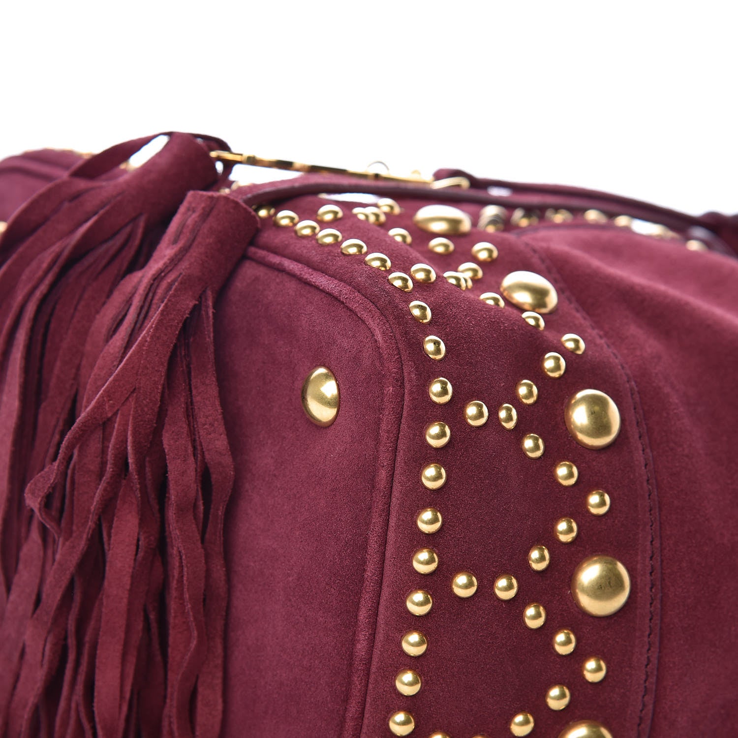 Saint Laurent Suede Small Y Studs Bucket Bag Burgundy 8 of 9