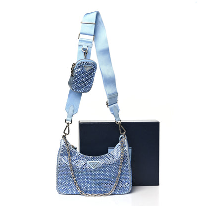 Prada Satin Crystal Re-Edition 2005 Shoulder Bag Celeste 13 of 13