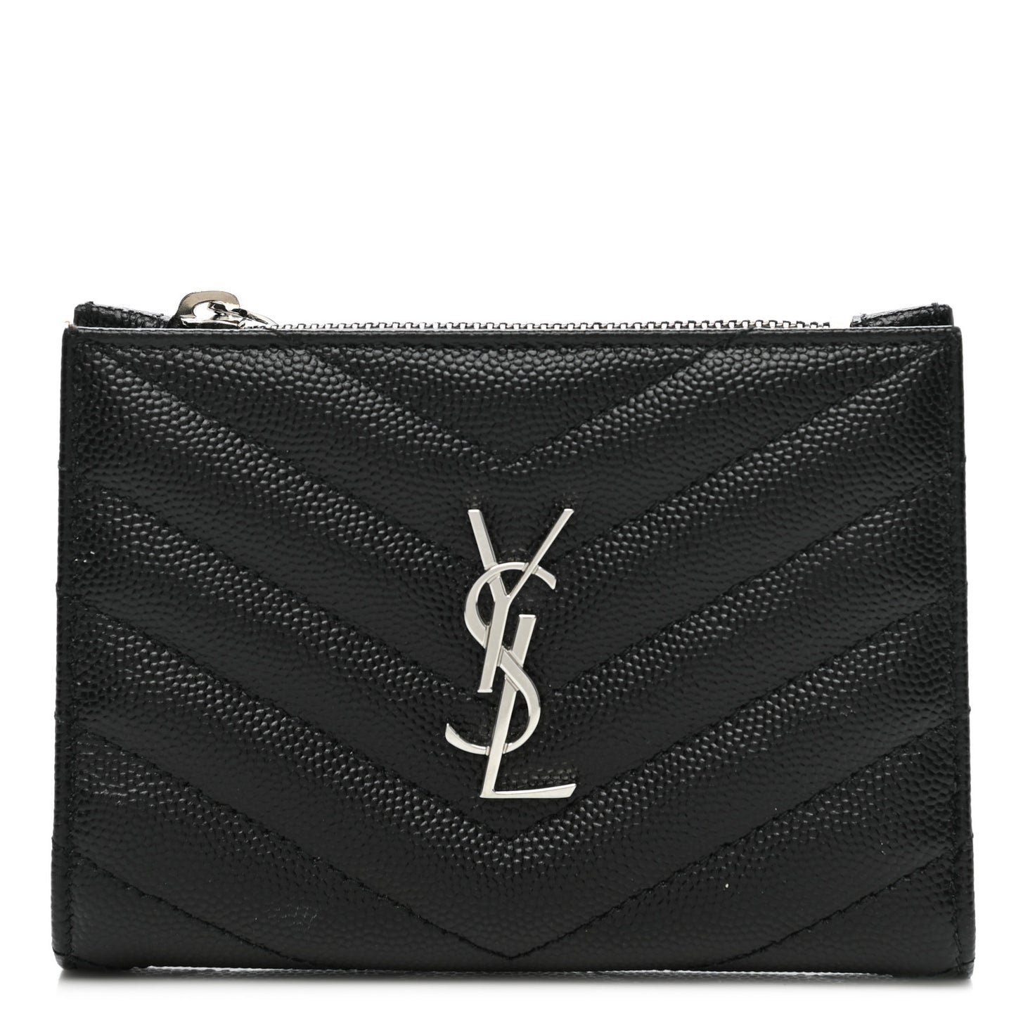 Grain De Poudre Matelasse Chevron Monogram Zipped Two-Part Wallet Black