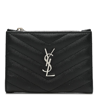 Saint Laurent Grain De Poudre Matelasse Chevron Monogram Zipped Two-Part Wallet Black 1 of 9