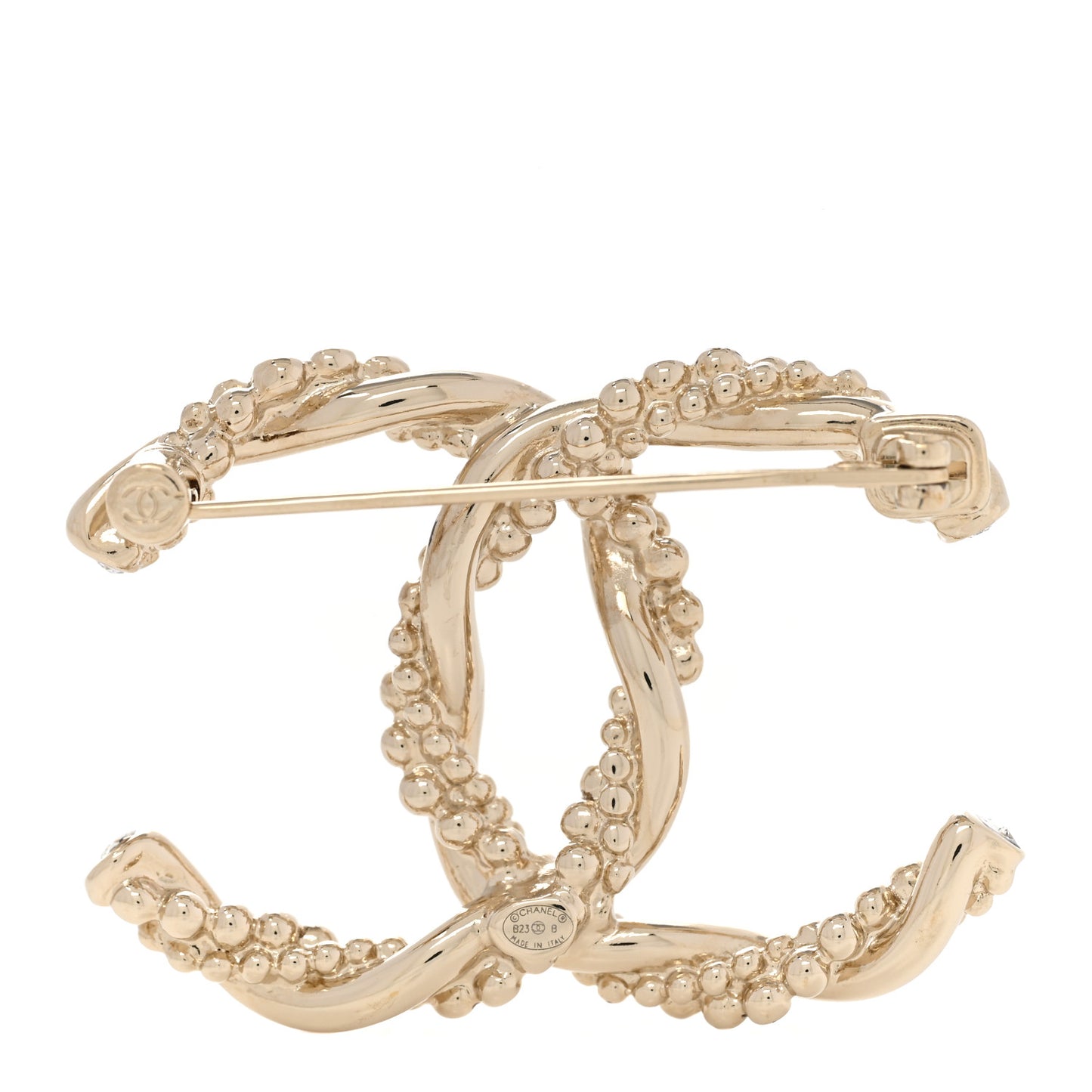 Metal Crystal Twisted CC Brooch Light Gold
