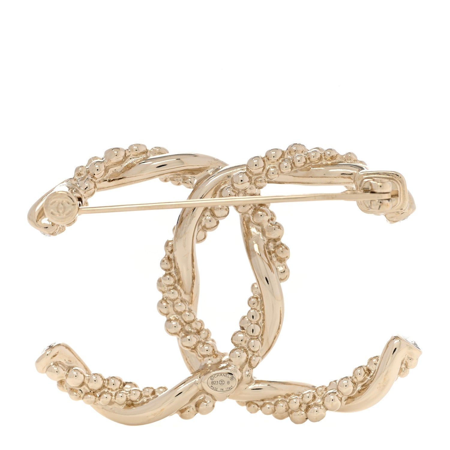 Chanel Metal Crystal Twisted CC Brooch Light Gold 3 of 4