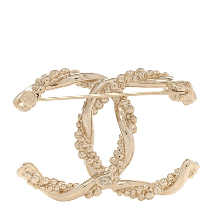 Chanel Metal Crystal Twisted CC Brooch Light Gold 3 of 4