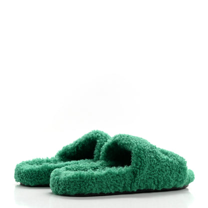 Balenciaga Faux Shearling Political Campaign Logo Slide Sandals 37 Grass Green 4 of 7
