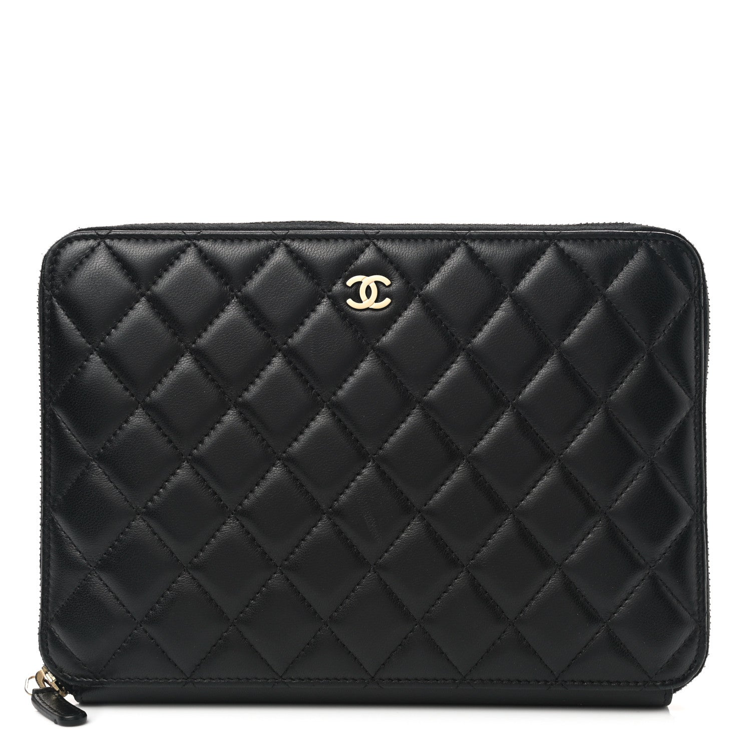 Chanel Lambskin Quilted Large Zip Around Organizer Wallet Black 1 of 8