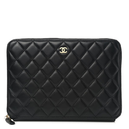 Chanel Lambskin Quilted Large Zip Around Organizer Wallet Black 1 of 8