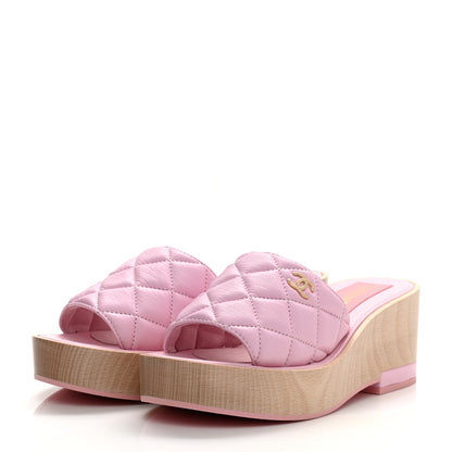 Chanel Lambskin Quilted CC Slip On Platform Sandals 38 Pink 3 of 9