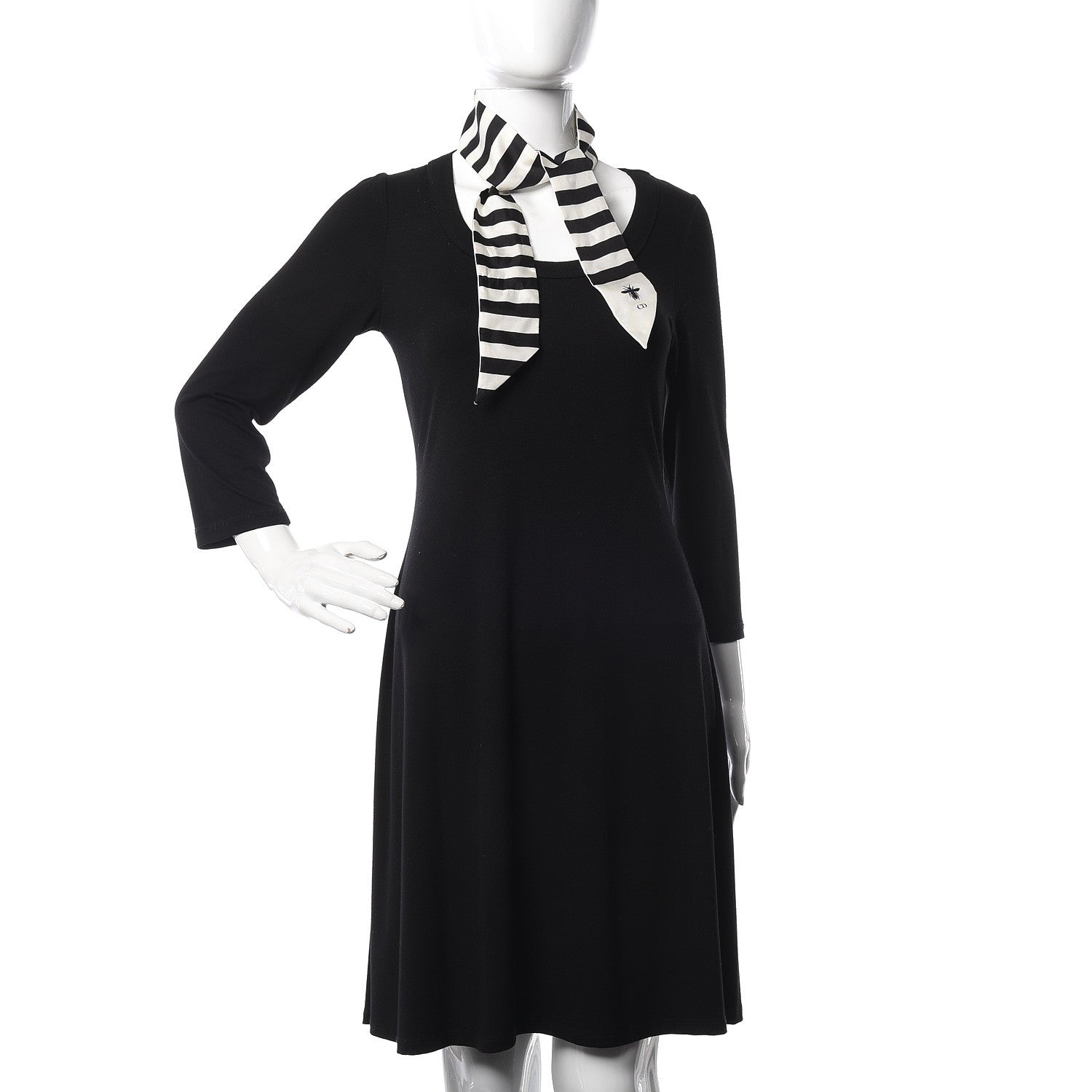 Christian Dior Silk Striped Mitzah Scarf White Black 2 of 4