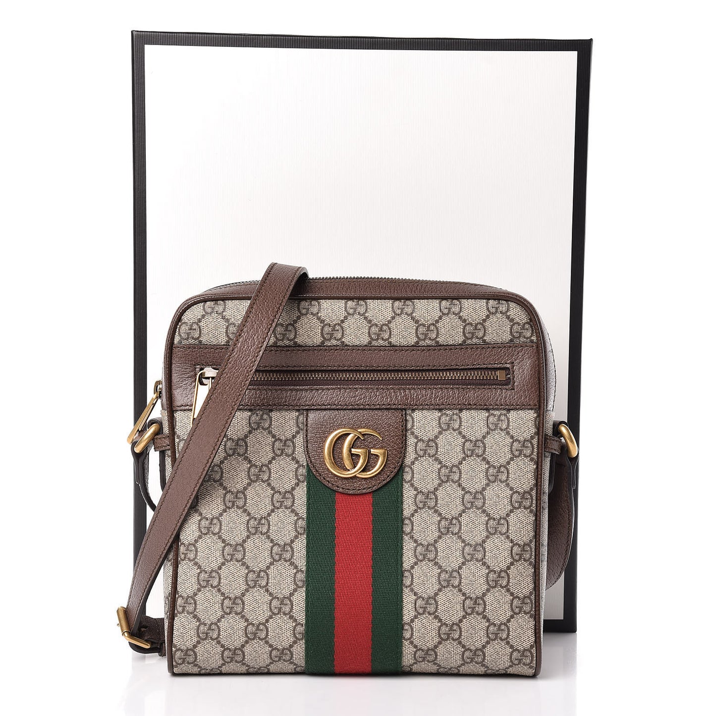 GG Supreme Monogram Web Small Ophidia Messenger Bag Brown