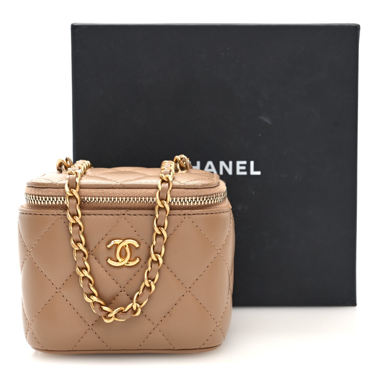 Chanel Lambskin Quilted Pearl Crush Mini Vanity Case With Chain Beige 11 of 11