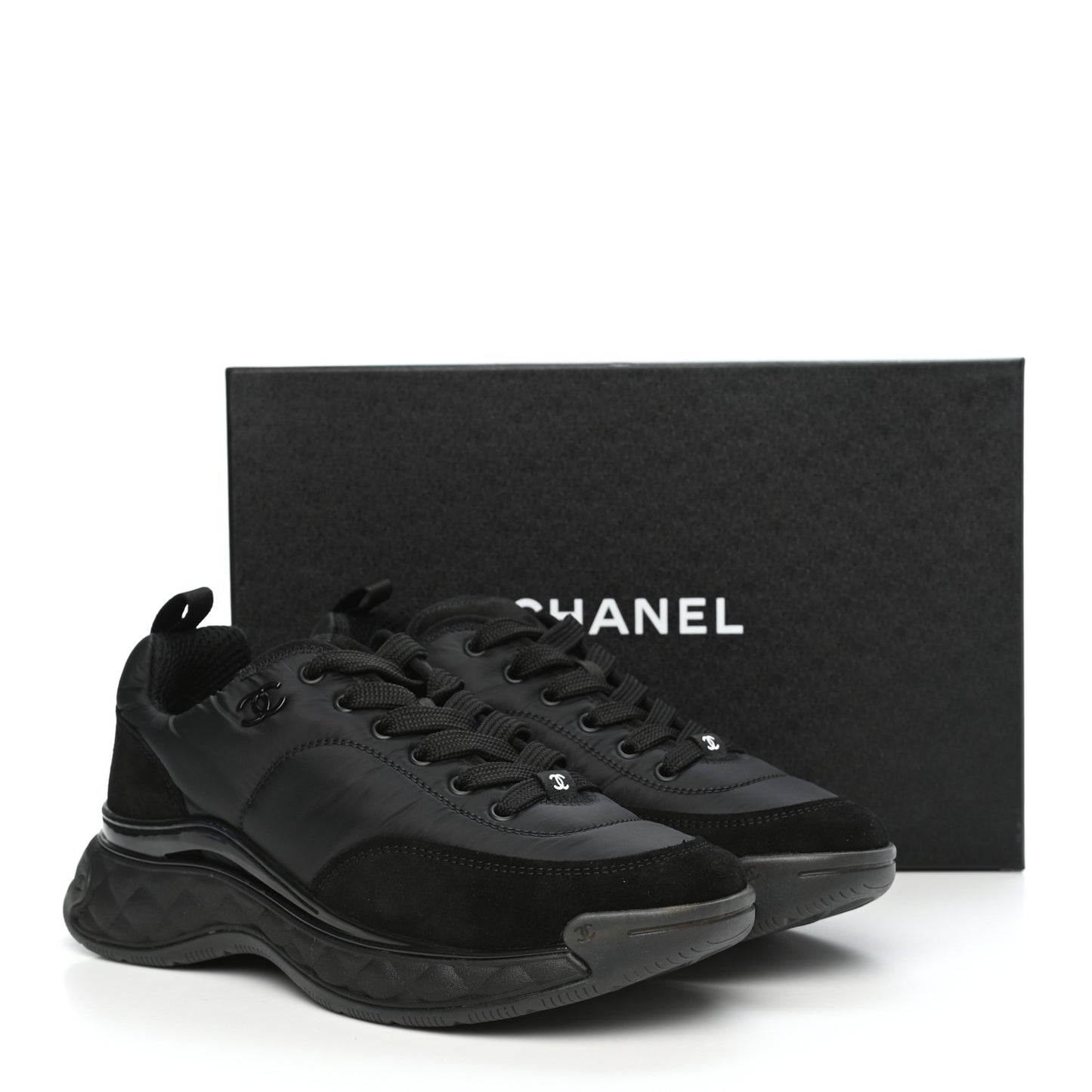 Nylon Suede Calfskin CC Sneakers 38.5 Black