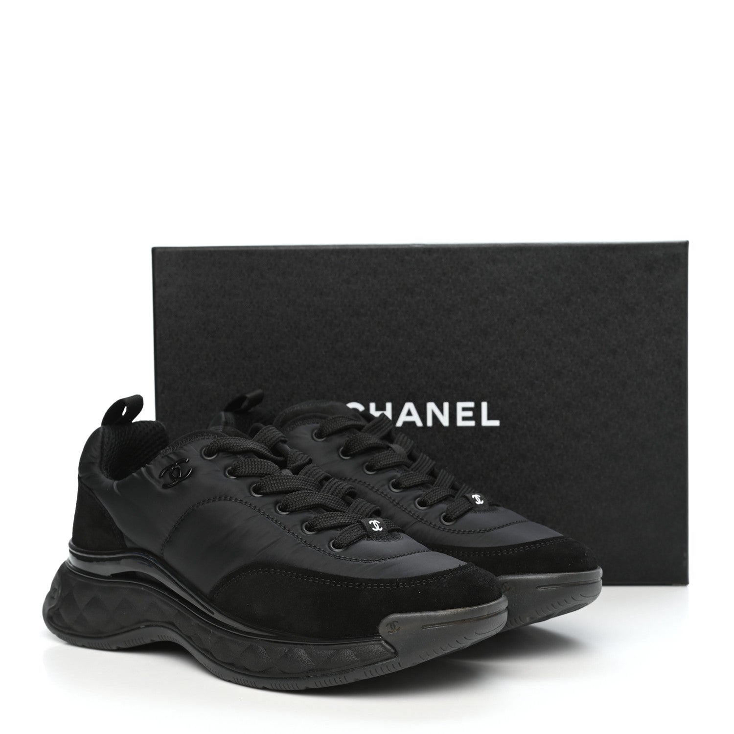 Chanel Nylon Suede Calfskin CC Sneakers 38.5 Black 8 of 8