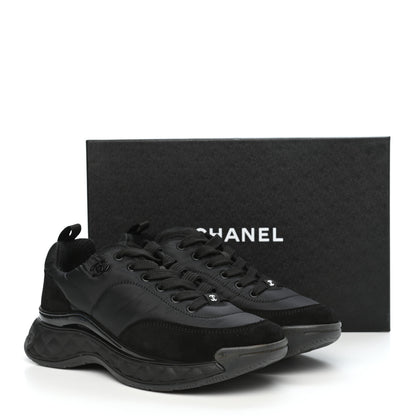 Chanel Nylon Suede Calfskin CC Sneakers 38.5 Black 8 of 8