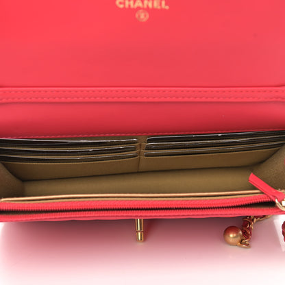 Chanel Lambskin Quilted CC Pearl Crush Wallet on Chain WOC Red 5 of 12