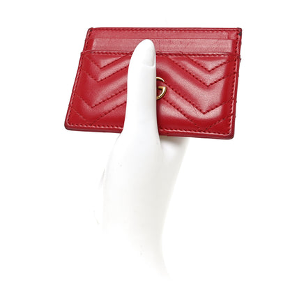 Gucci Calfskin Matelasse GG Marmont Card Holder Hibiscus Red 2 of 8