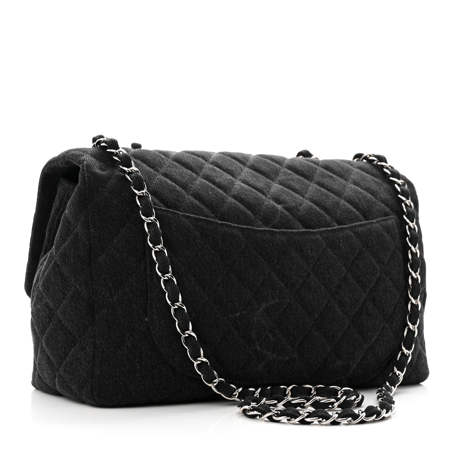 Denim Quilted CC Print Jumbo Single Flap Black