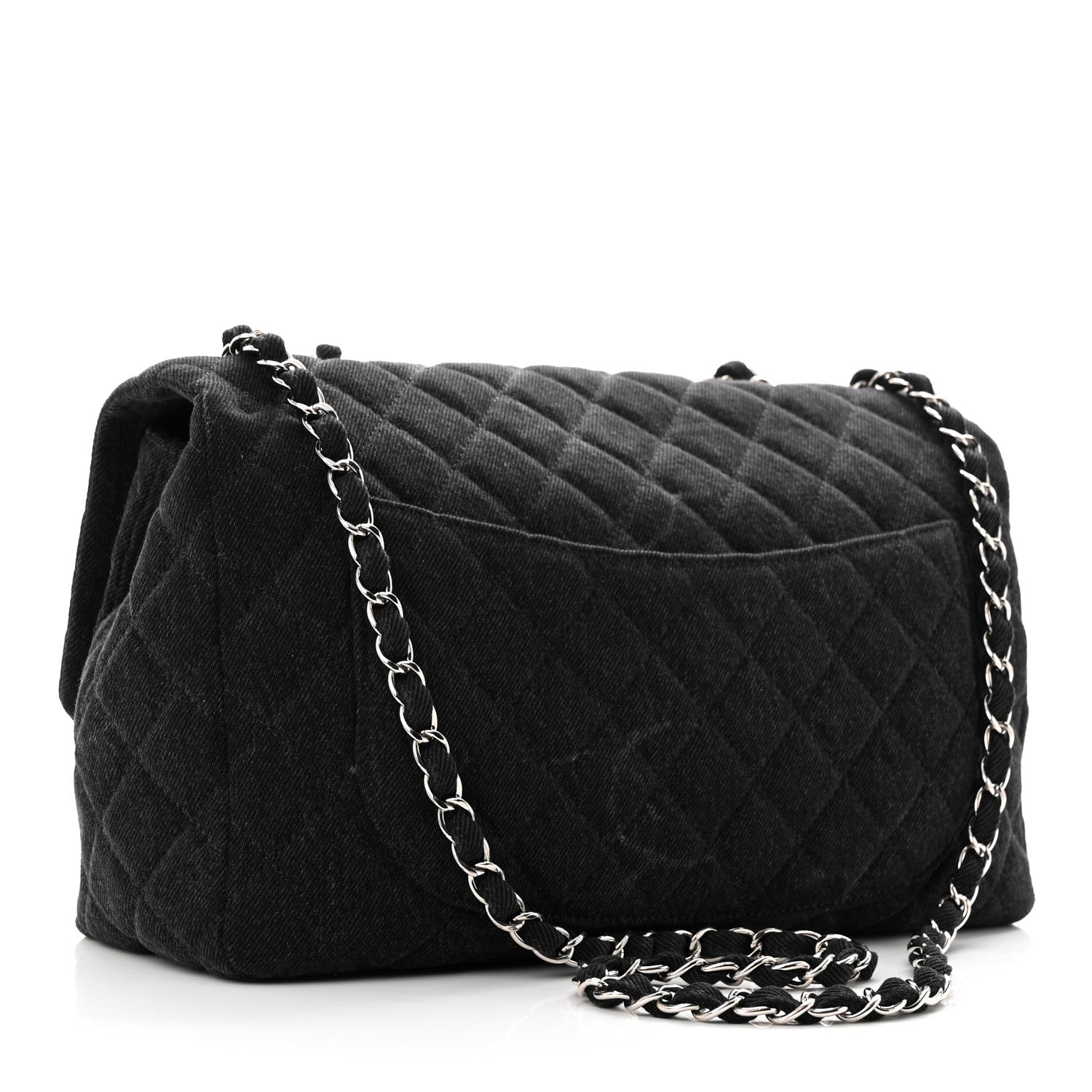 Chanel Denim Quilted CC Print Jumbo Single Flap Black 3 of 10