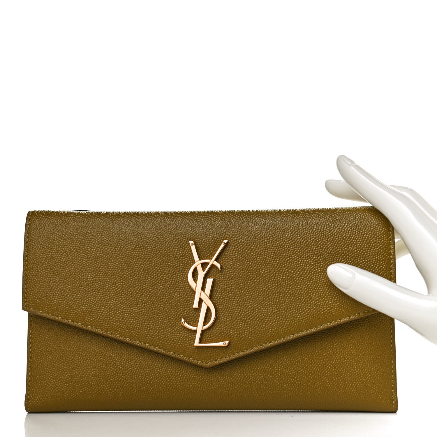 Saint Laurent Grain De Poudre Monogram Uptown Wallet Olive 2 of 11