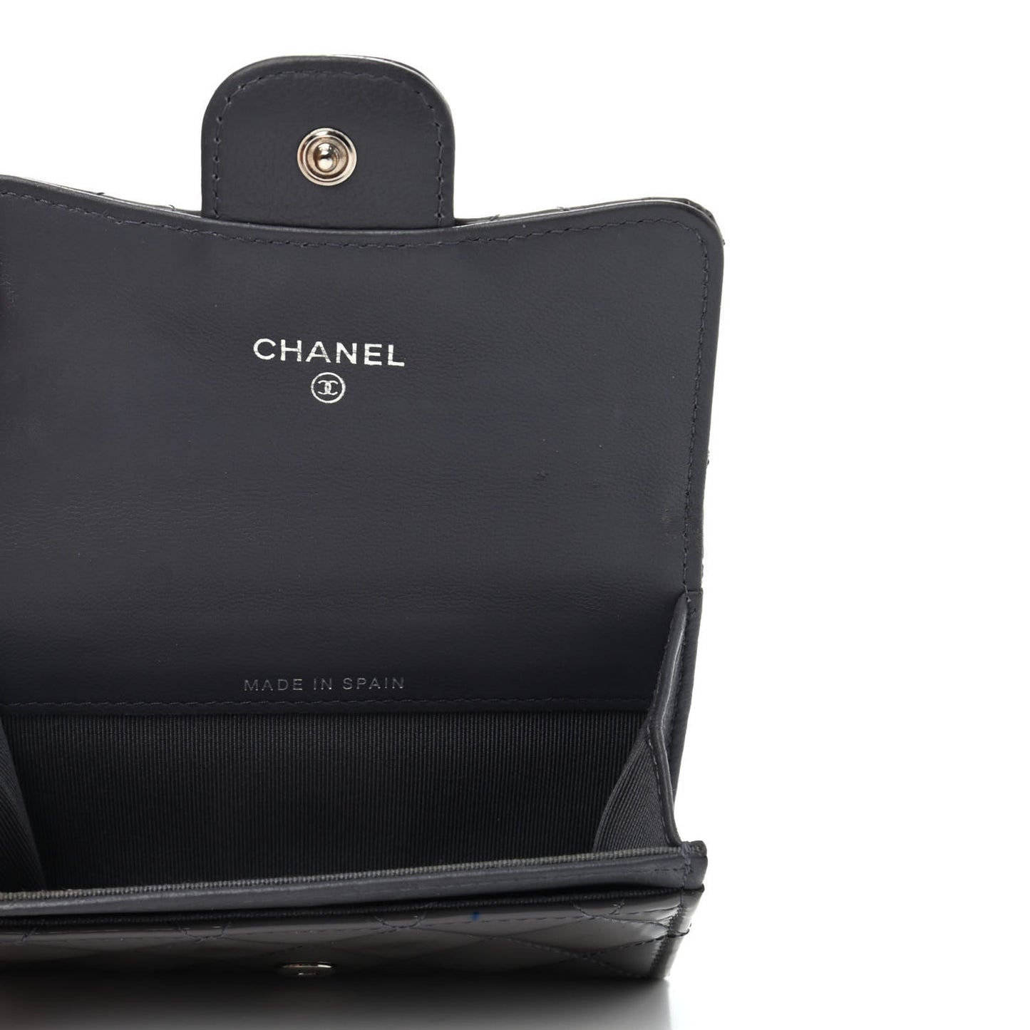 Patent Quilted Flap Card Holder Dark Grey