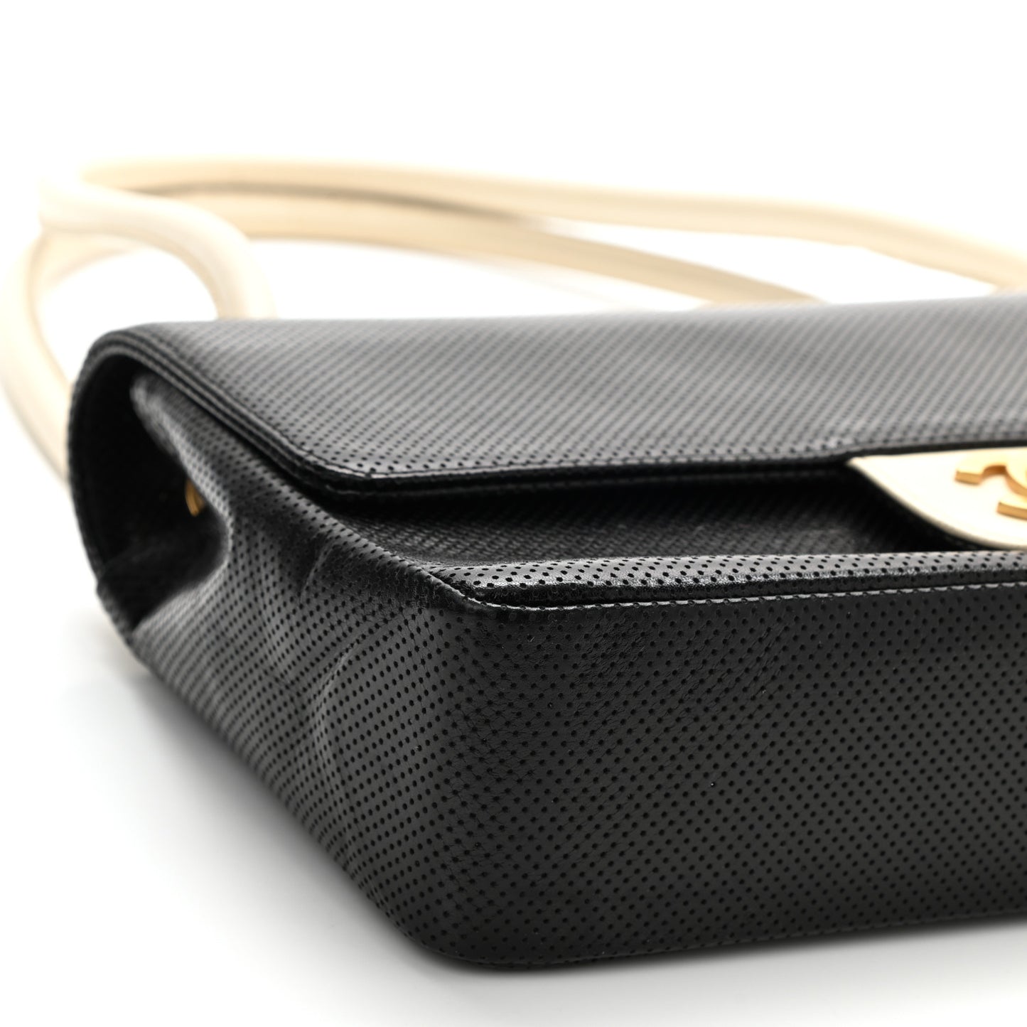 Lambskin Perforated Medium Single Flap Bag Black White