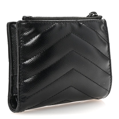 Saint Laurent Grain De Poudre Matelasse Chevron Monogram Zipped Card Case Black 3 of 7