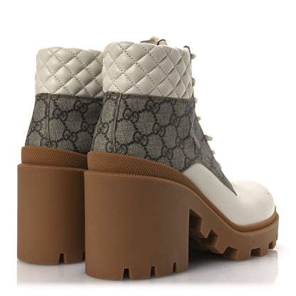 Gucci Calfskin GG Supreme Monogram Nappa Quilted Lace Up Ankle Boots 42 Mystic White Beige 5 of 12