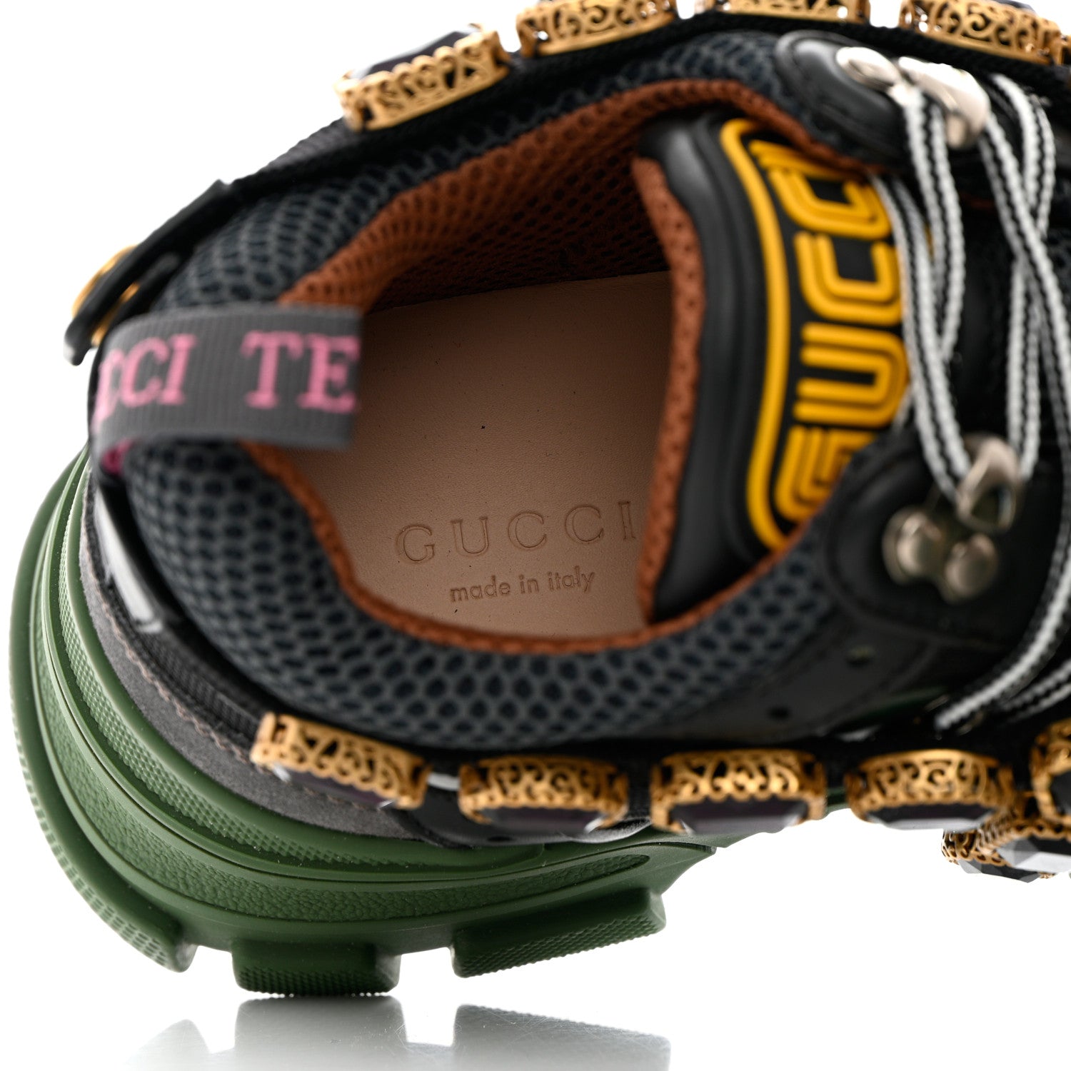 Gucci X SEGA Mesh Suede Calfskin Removable Crystals Flashtrek Sneakers 36 Loess Black Olive Green 6 of 8