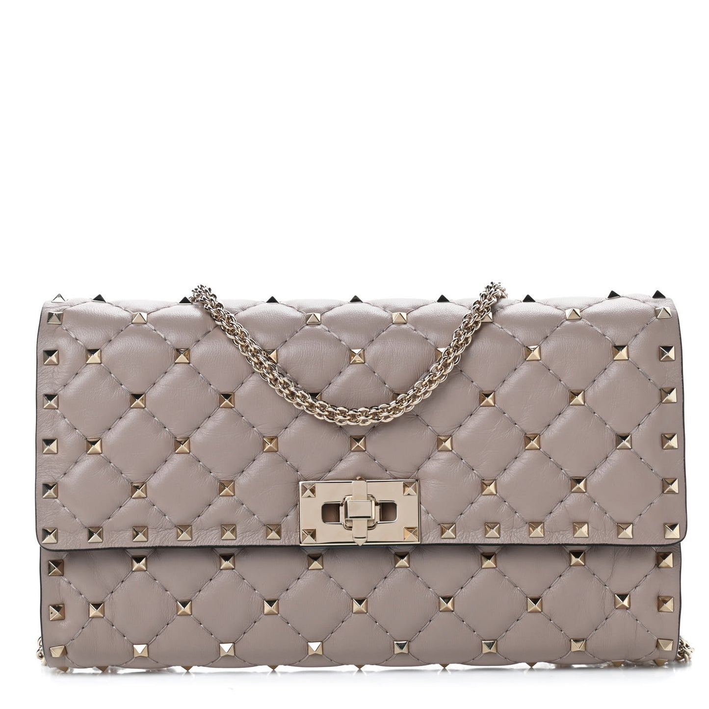 Lambskin Rockstud Spike Wallet on Chain Poudre