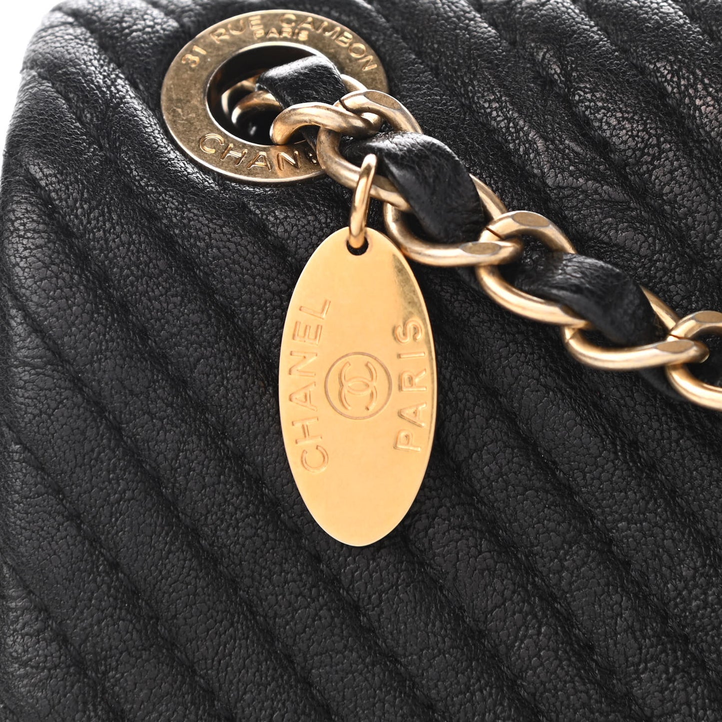 Calfskin Chevron Quilted Medium Surpique Flap Black