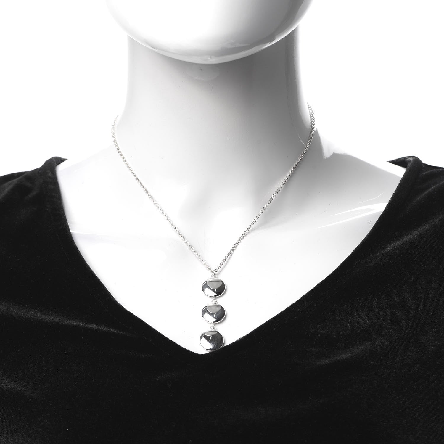 Tiffany Sterling Silver Triple Disc Drop Pendant Necklace 2 of 5