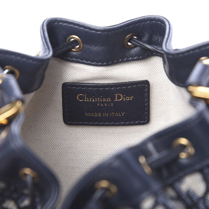 Christian Dior Oblique Drawstring Chain Bucket Bag Blue 5 of 11