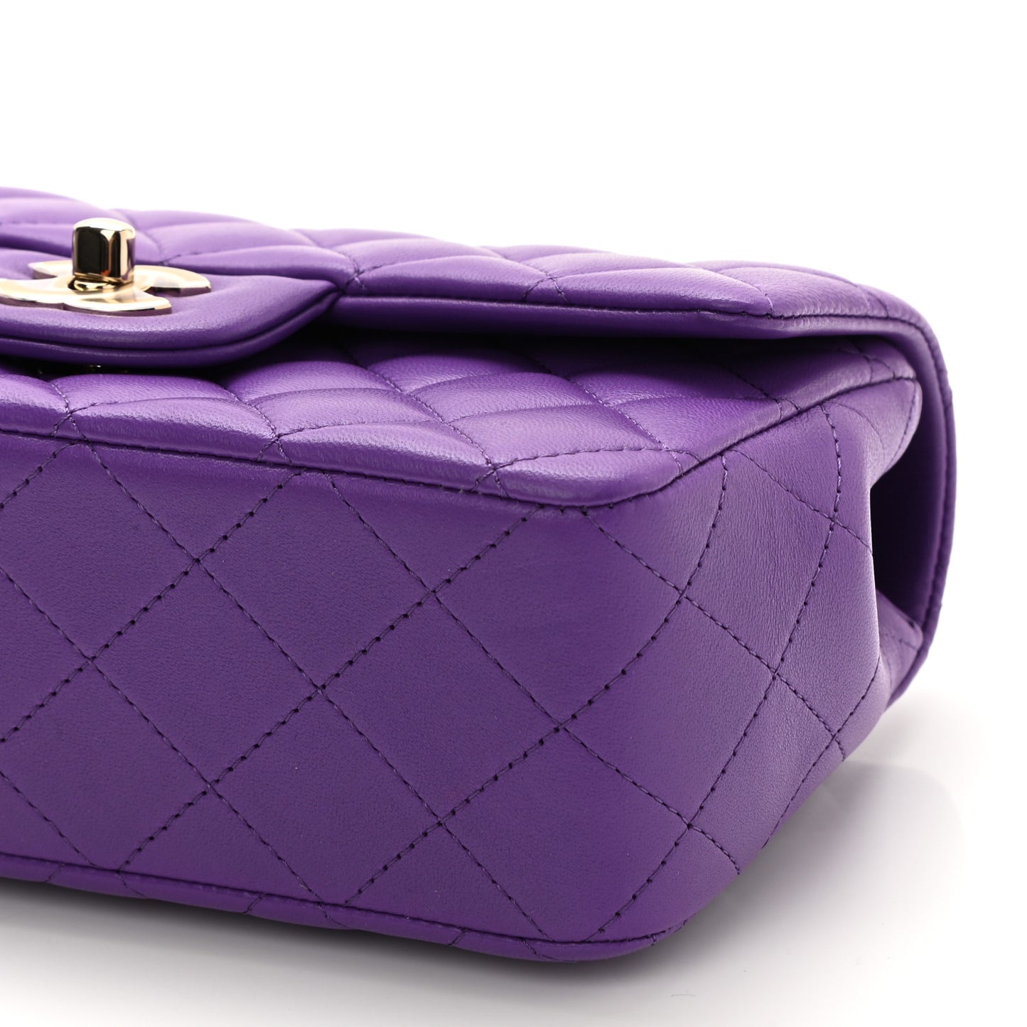 Lambskin Quilted Mini Top Handle Rectangular Flap Purple
