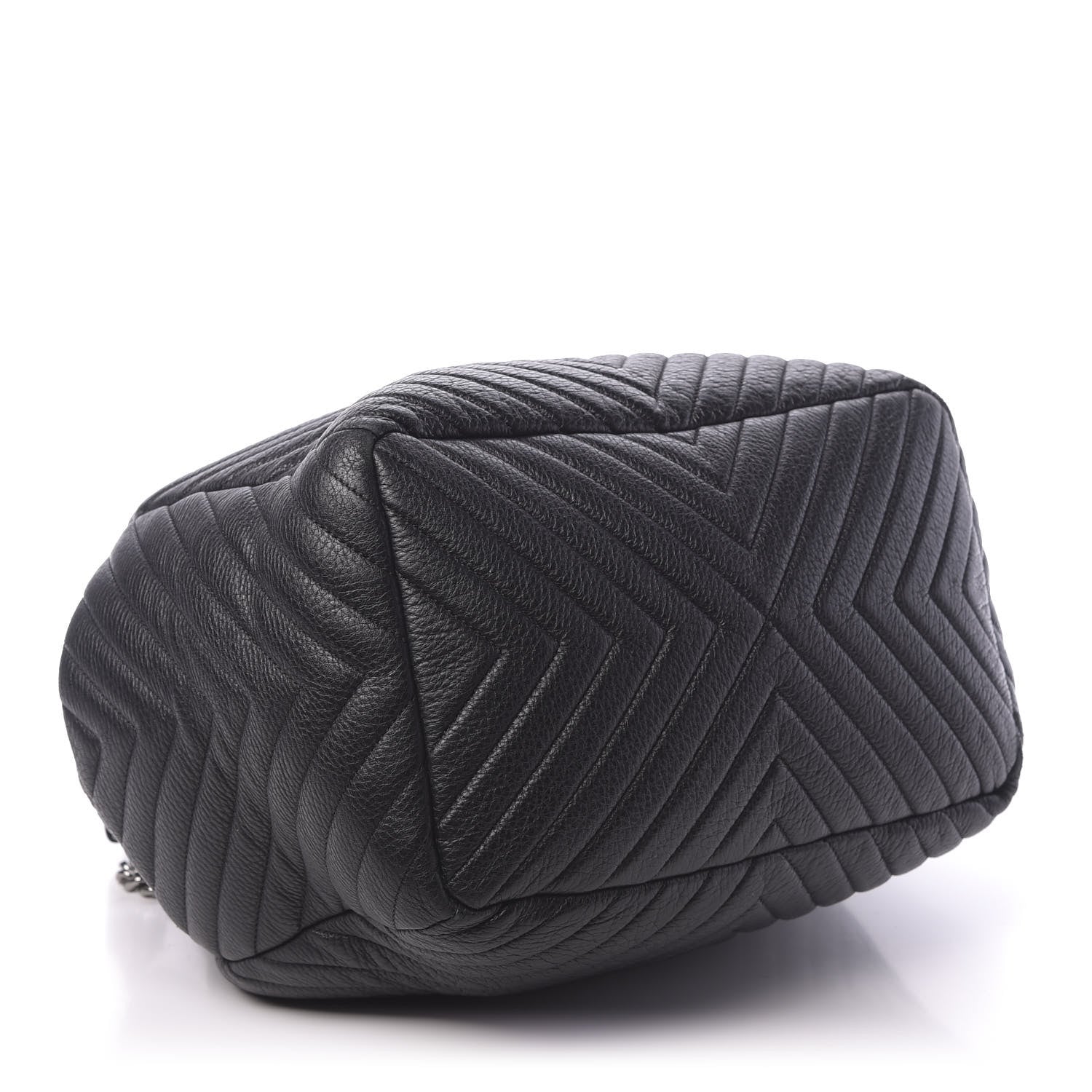 Chanel Deerskin Chevron Large CC Chain Bucket Drawstring Bag Black 4 of 11