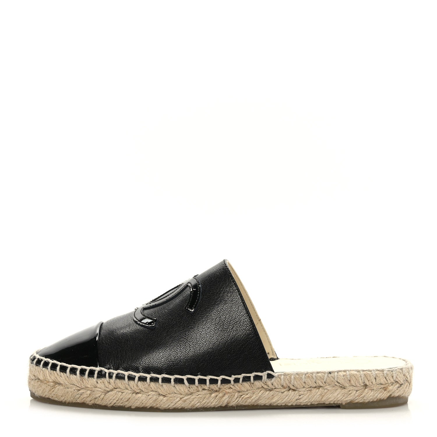 Chanel Goatskin Patent Calfskin CC Espadrille Mules 36 Black 1 of 9