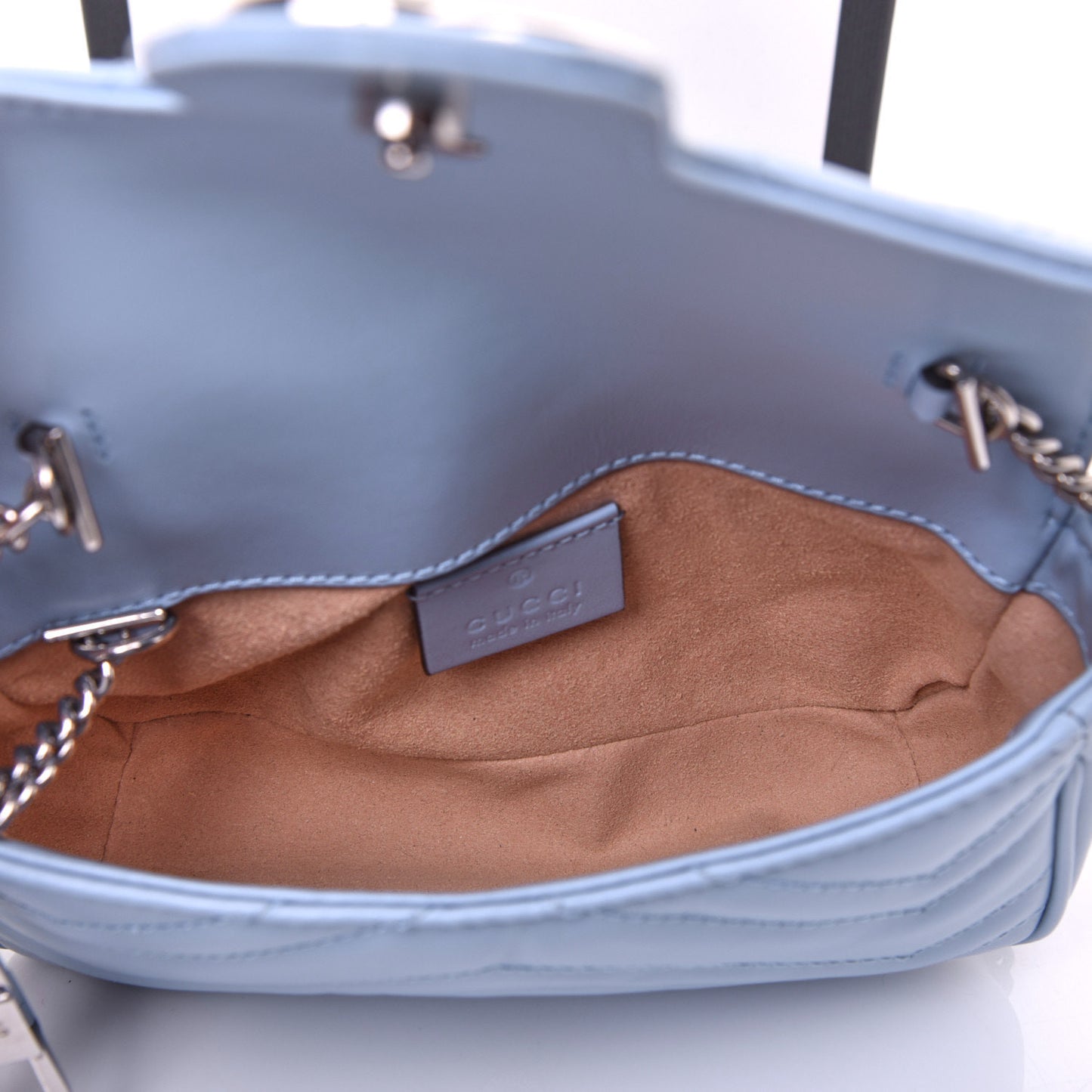 Calfskin Matelasse Super Mini GG Marmont Shoulder Bag Porcelain Light Blue