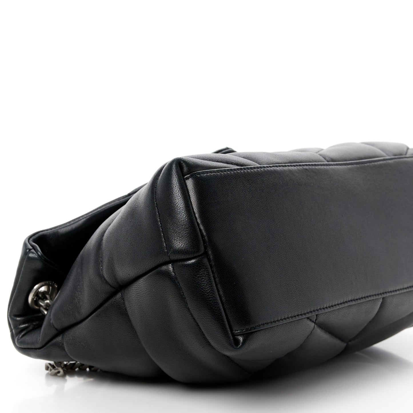 Lambskin Quilted Small Loulou Puffer Monogram Chain Satchel Black