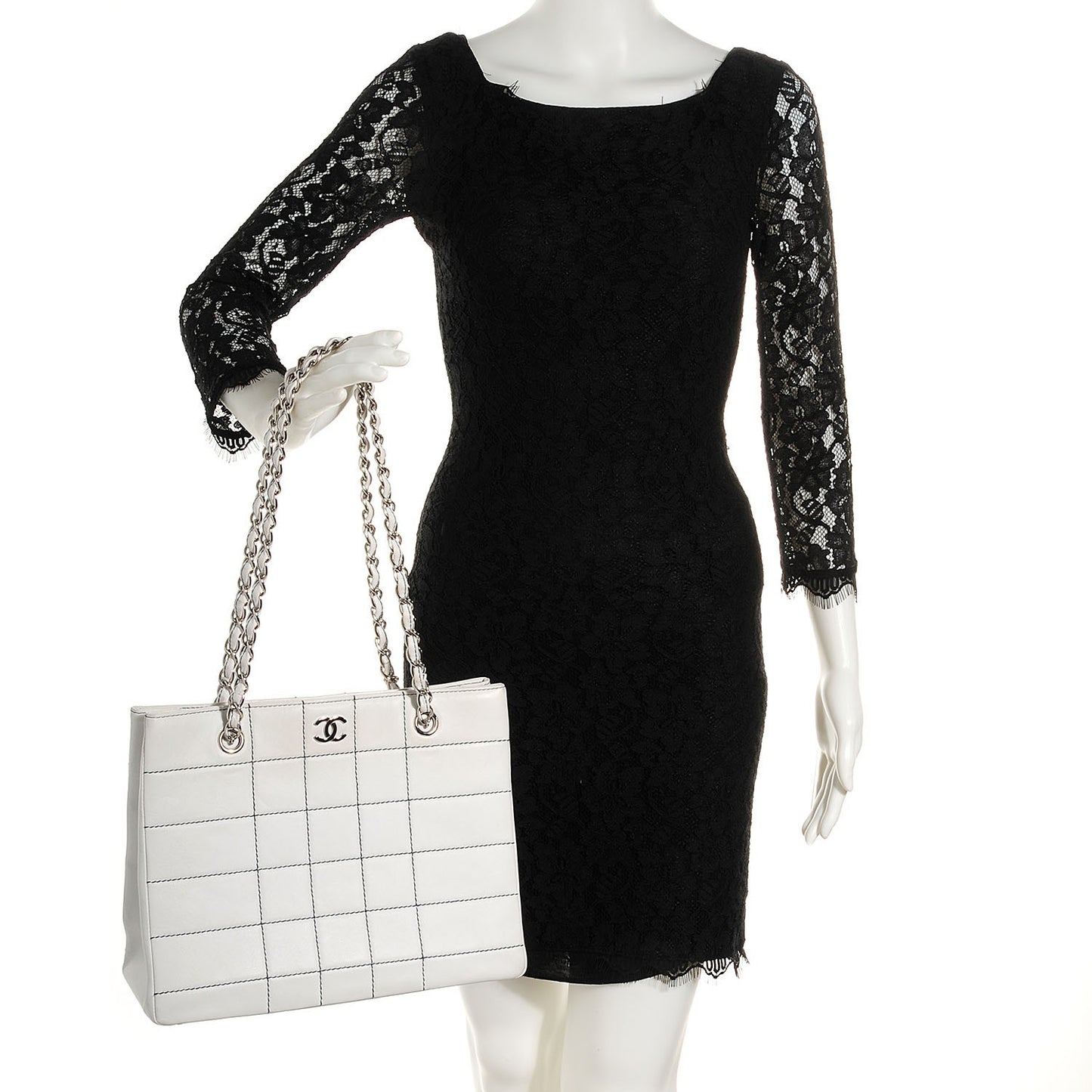 Lambskin Contrast Stitched Shopping Tote White