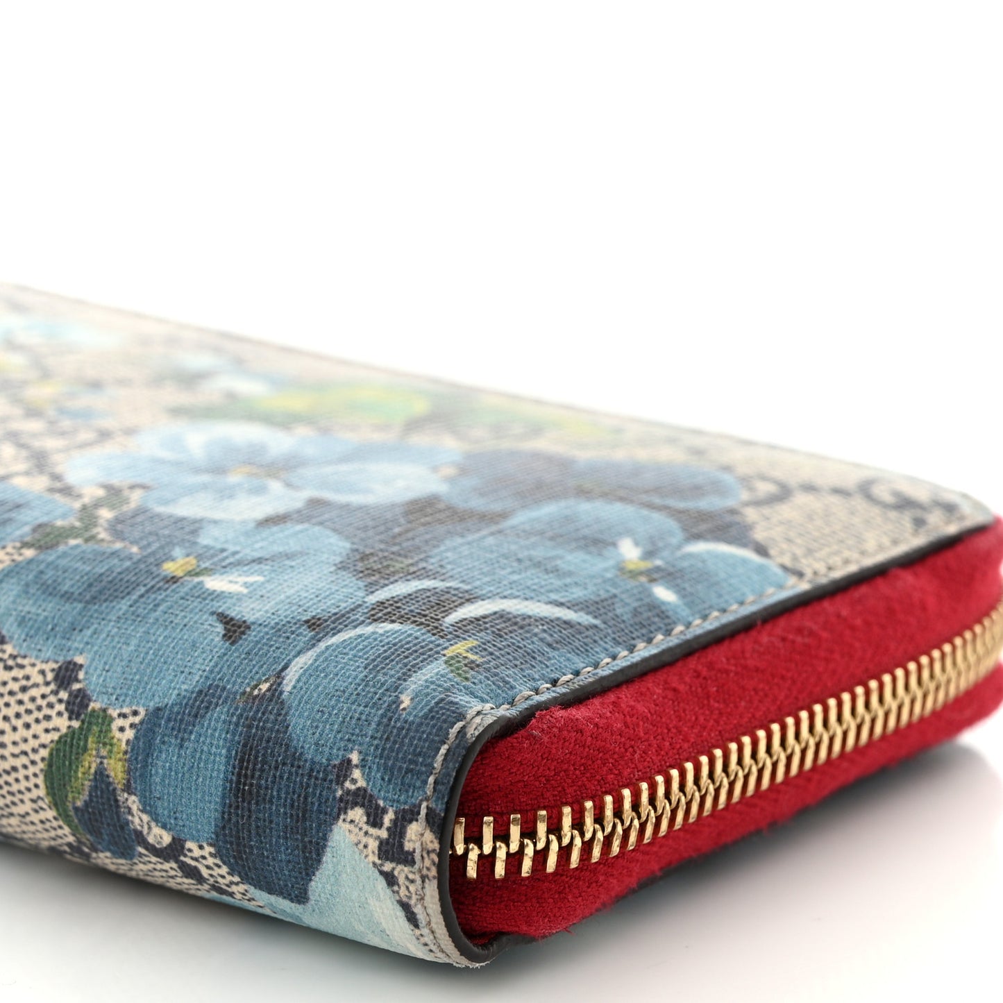 GG Supreme Monogram Blooms Zip Around Wallet Blue Red