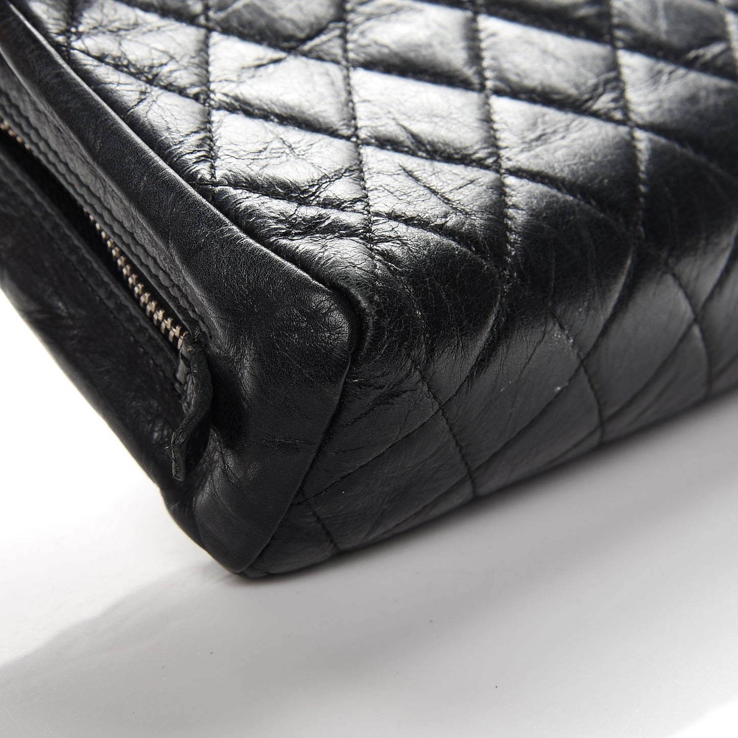 Aged Calfskin Quilted Cambon Cosmetic Case Black