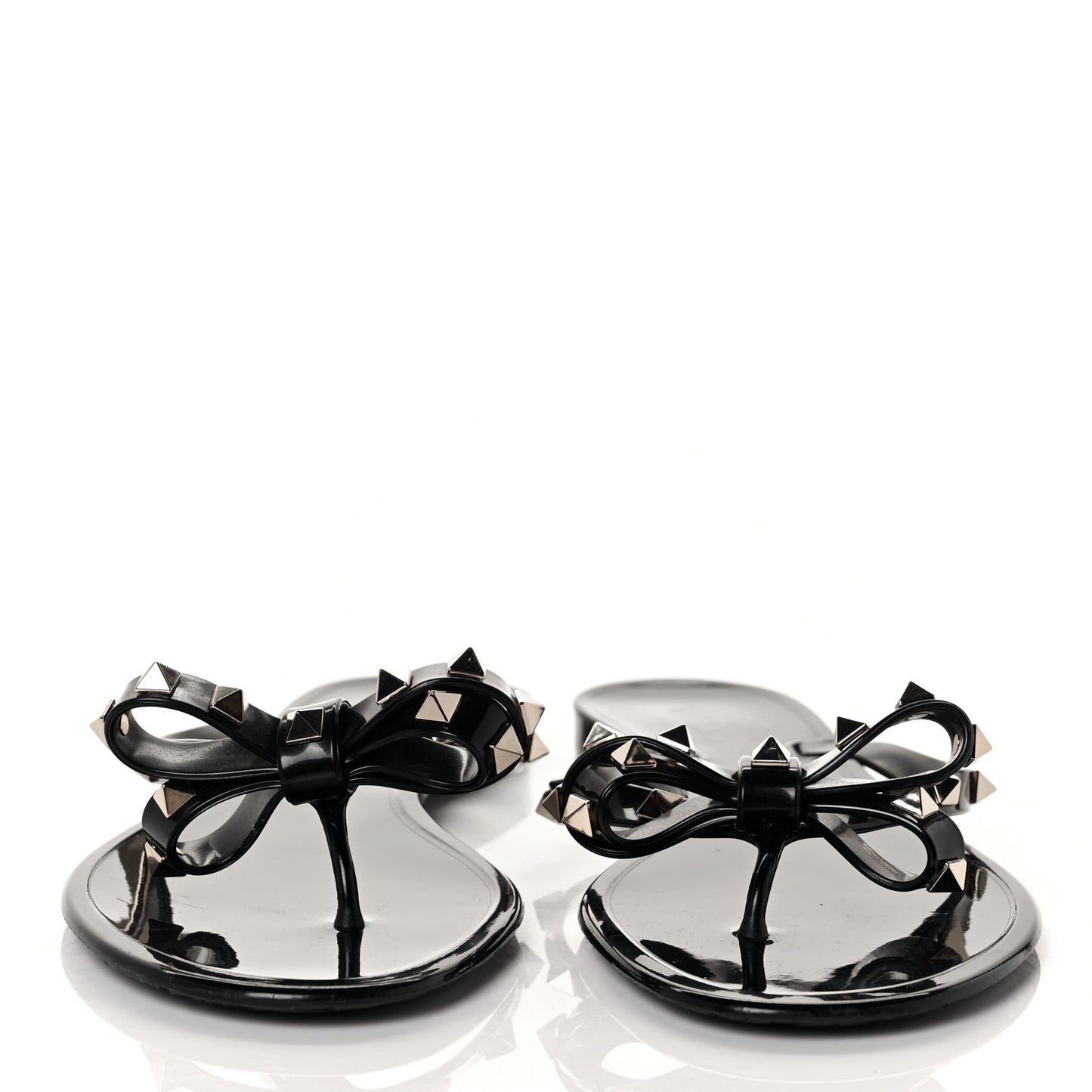 PVC Jelly Rockstud Bow Thong Sandals 41 Black