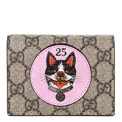 Gucci GG Supreme Monogram Bosco Patch Card Case Wallet Beige Malva Hibiscus Red 1 of 20